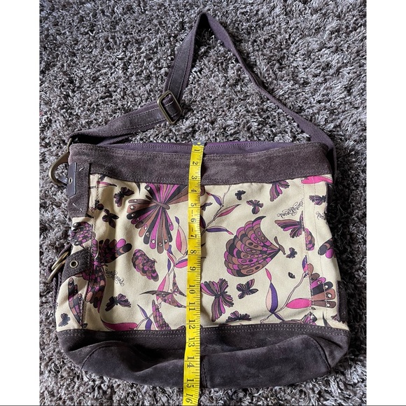 Lucky Brand X-Large Runaway Carryall Canvas Suede Leather Hobo Bucket Bag - Picture 3 of 10